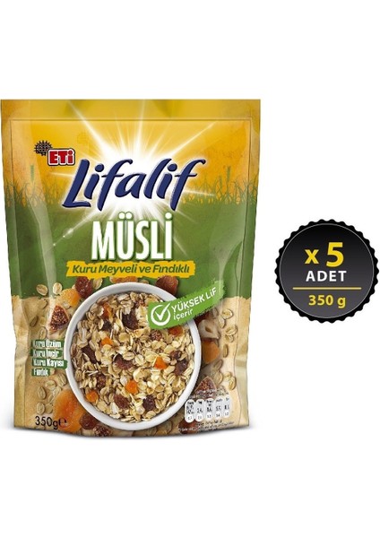 Lifalif Kuru Meyveli & Fındıklı Müsli 350 G x 5 Adet