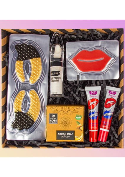 Doğal Sabun & Kalıcı Ruj & Dudak Maskesi & Göz Maskesi & Vücut Simi Hediye Seti 110920