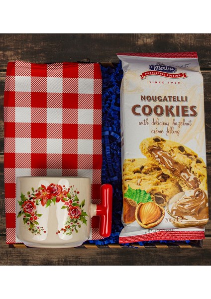Nutella ve Fındıklı Kurabiye & Latte Kupası & Amerikan Servis Hediye Kutusu 111101