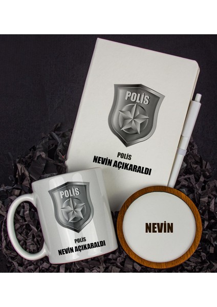 Kişiye Özel Polis Tasarım Defter Kupa ve Bardak Altlığı Hediye Seti 81434