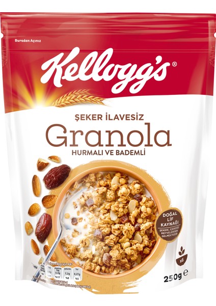 Şeker Ilavesiz Granola Hurmalı ve Bademli 250 Gram x 3 Adet,