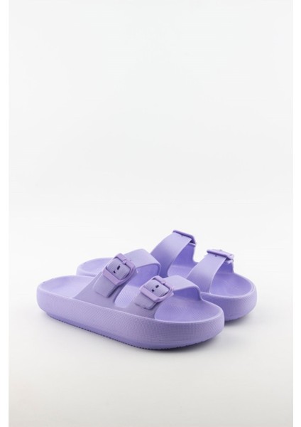 Kadın Çift Tokalı Platform Taban Eva Yazlık Terlik - Lila