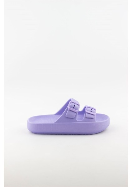 Kadın Çift Tokalı Platform Taban Eva Yazlık Terlik - Lila fiyatları