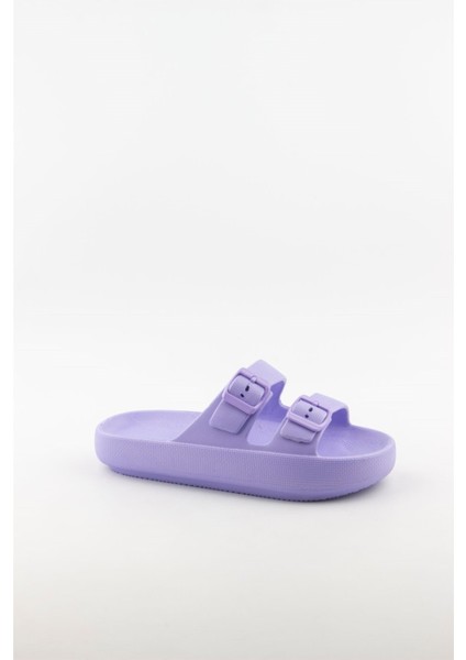 Kadın Çift Tokalı Platform Taban Eva Yazlık Terlik - Lila modelleri