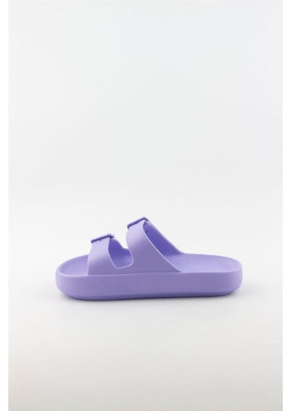 Kadın Çift Tokalı Platform Taban Eva Yazlık Terlik - Lila fırsatları