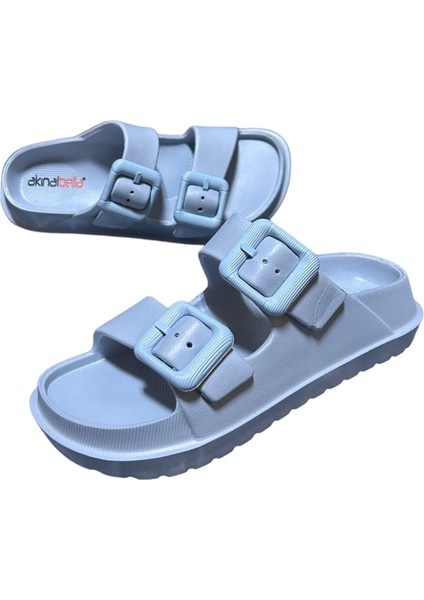 Eva Çift Tokalı Buz Gri Renk Kadın ve Çocuk Ultra Soft Çok Yumuşak Ayarlanabilir Terlik Modeli