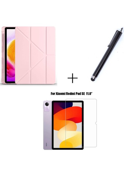 Xiaomi Redmi Pad Se Uyumlu Kalem Bölmeli Standlı Kılıf + Ekran Koruyucu + Kalem 3'lü Set