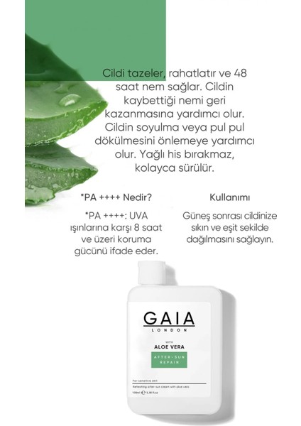 Güneş Sonrası Aloe Veralı, Kızarıklığa, Soyulmaya, Pul Pul Dökülmeye Karşı 100ML Krem Jel fiyatları