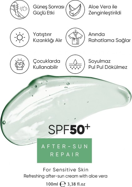 Güneş Sonrası Aloe Veralı, Kızarıklığa, Soyulmaya, Pul Pul Dökülmeye Karşı 100ML Krem Jel modelleri