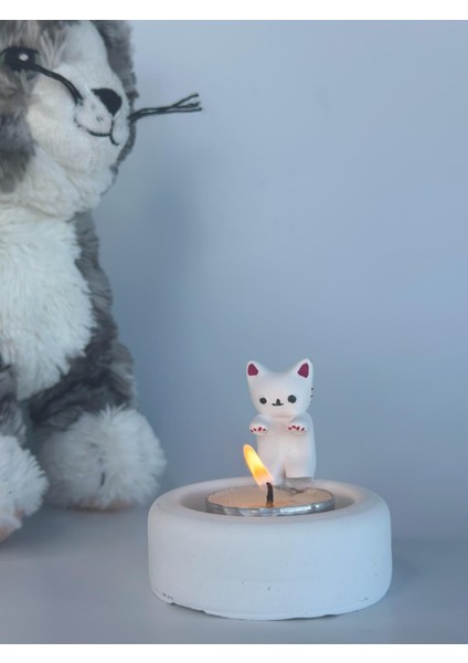 Üşüyen Kedi, Ellerini Isıtan Kedi Tealight Mumluk