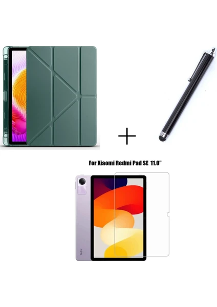 Xiaomi Redmi Pad Se Uyumlu Kalem Bölmeli Standlı Kılıf + Ekran Koruyucu + Kalem 3'lü Set