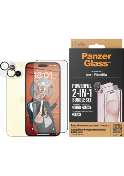 2 In 1 Pack iPhone 15 Plus Tam Uyumlu Ekran Koruyucu ve Kolay Hizalayıcı