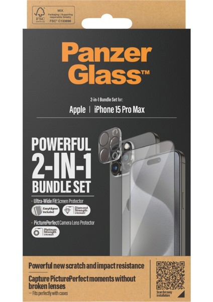 Panzerglass  2 In 1 Pack iPhone 15 Pro Max Tam Uyumlu Ekran Koruyucu ve Kolay Hizalayıcı