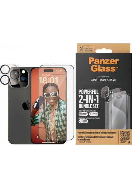 Panzerglass  2 In 1 Pack iPhone 15 Pro Max Tam Uyumlu Ekran Koruyucu ve Kolay Hizalayıcı