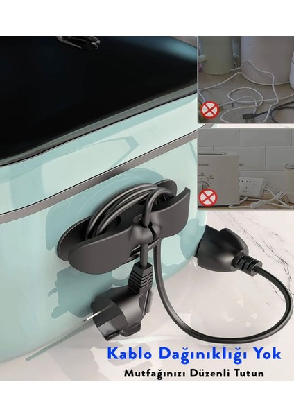 4 Adet Yapışkanlı Airfryer Kablo Sabitleyici Düzenleyici Çok Amaçlı Kablo Tutucu Kablo Toparlayıcı