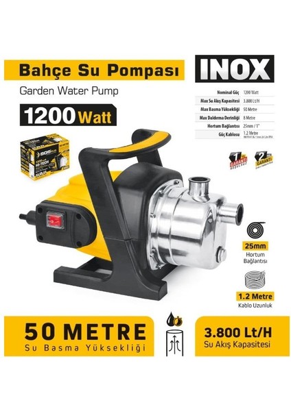 5374 Bahçe Su Pompası Inox 1200 Watt fiyatları
