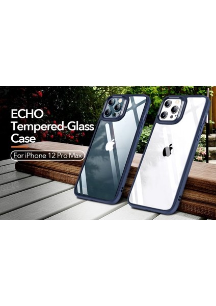 Esr iPhone 12 Pro Max Ice Shield Temperli Köşeli Şeffaf Kılıf - Blue Clear