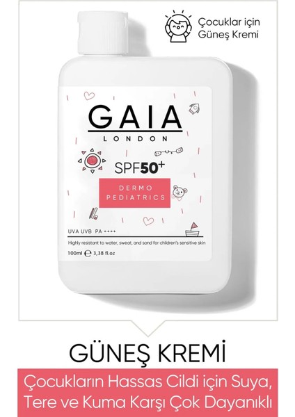 Çocuklar Için Cildi Için Suya, Tere ve Kuma Karşı Çok Dayanıklı 50SPF Uva/uvb 100ML Güneş Kremi