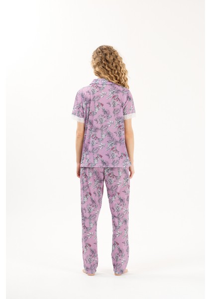 Desenli Gömlek Yaka Pamuklu Kadın Pijama Takımı fiyatları