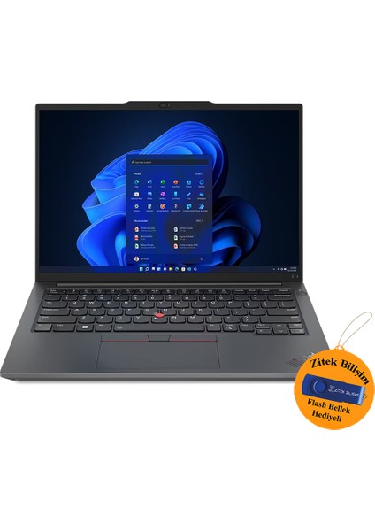 Thinkpad E14 Gen 5 I7-1355U 24GB Ram 512GB SSD MX550 2gb 14” Dos 21JLS2GTX ZI702 + Zitek 16 GB Flash Bellek