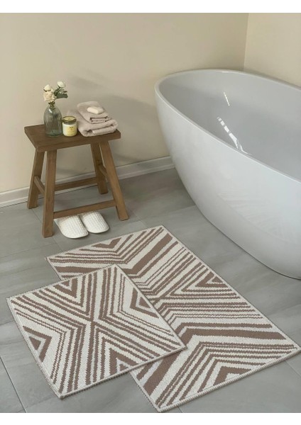 Ayers Doğal Pamuklu 2'li Banyo Paspası 60X100+50X60 cm - Bej