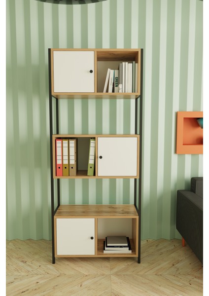 Meri Metal Ayaklı 5 Raf 3 Kapaklı Çok Amaçlı Ofis Dosya Kitap Rafı Atlantikçam - Beyaz