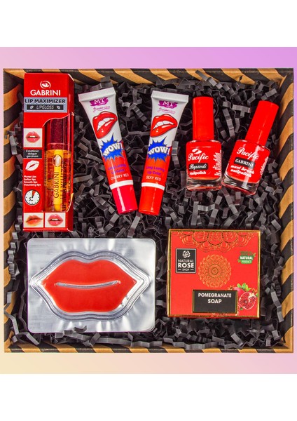 Doğal Sabun & Kalıcı Ruj & Dudak Şişirici Lip Gloss & Oje & Dudak Maskesi Hediye Seti 110918