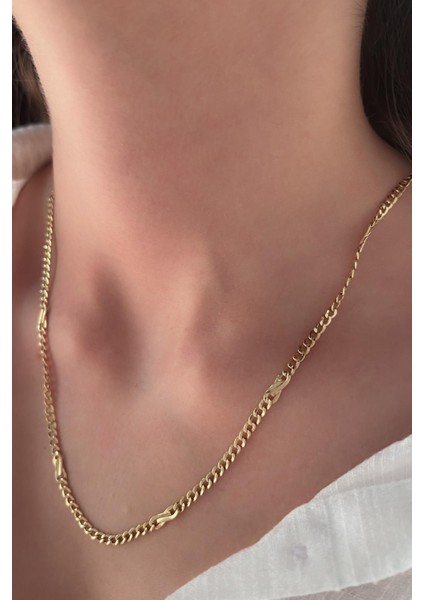 14 Ayar Altın Gurmet Zincirde Fiyonk Detaylı Kolye 3 mm modelleri