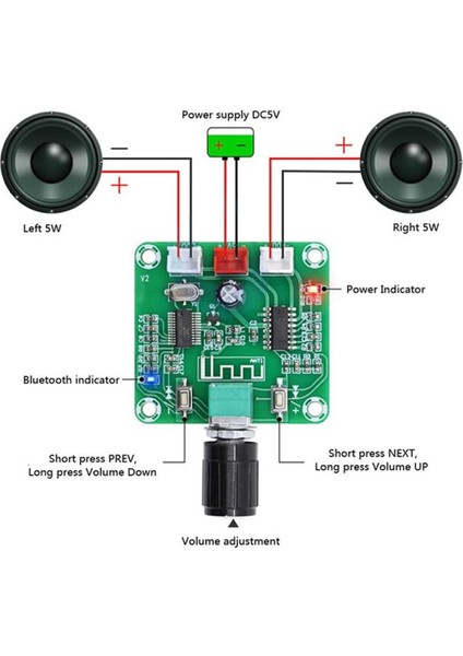 XH-A158 Bluetooth Mp3 Modül Dc 5V Stereo 5W+5W Ses Müzik Çalma