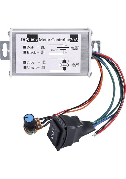 Dc 60V 20A Dc Motor Sürücü Pwm Hız Kontrol Ileri Geri Yön Anahtar