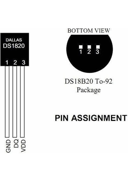 DS18B20 Sıcaklık Isı Sensörü Dijital Termometre Ic -55C 125C To-92 -0.5c Hassasiyet 9/12 Bit Adc