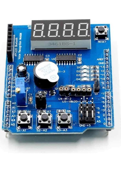 Multi Çok Fonksiyonlu Shield 7 Segment Buzer Button Pot Servo Analog DS18B20 LM35