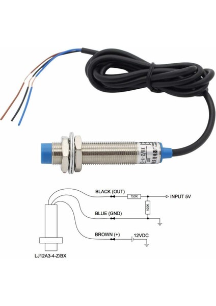 LJ12A3-4-Z/BX Endüktif 4mm Metal Algılayıcı Sensör Npn No Temassız Proximity 3 Telli Dc 6V-36V