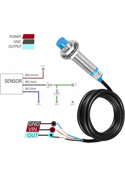 LJ12A3-4-Z/BX Endüktif 4mm Metal Algılayıcı Sensör Npn No Temassız Proximity 3 Telli Dc 6V-36V
