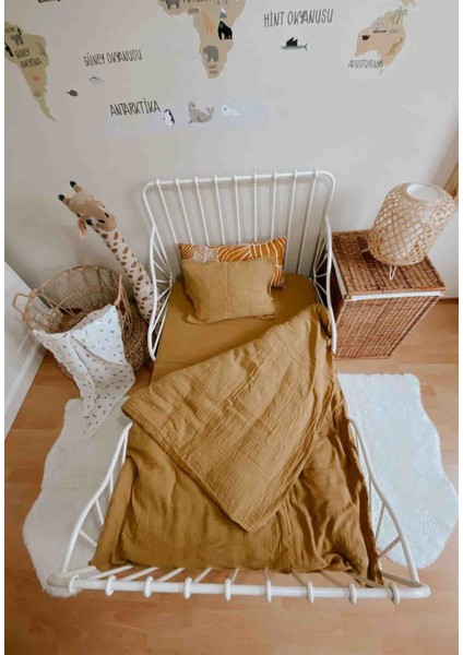 Keseli Müslin Nevresim Takımı 100 x 135 cm +/ - 3cm Çarşaf 120 x 150 Yastık 35 x 45 cm Hardal Sarı