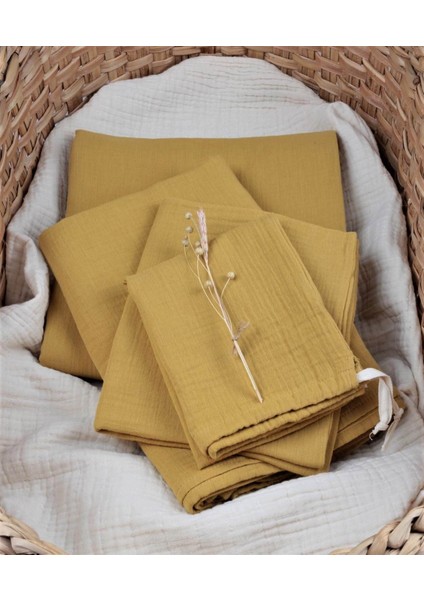 Keseli Müslin Nevresim Takımı 100 x 135 cm +/ - 3cm Çarşaf 120 x 150 Yastık 35 x 45 cm Hardal Sarı modelleri