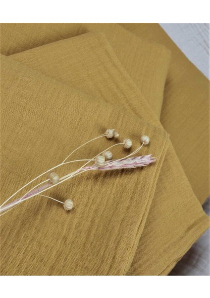 Keseli Müslin Nevresim Takımı 100 x 135 cm +/ - 3cm Çarşaf 120 x 150 Yastık 35 x 45 cm Hardal Sarı fırsatları