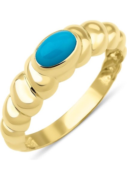 14 Ayar Altın Bombeli Firuze Yüzük