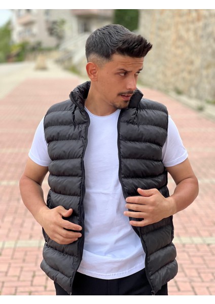 Siyah Şişme Dolumlu Fermuarlı Cepli Dik Yaka Kolsuz Yelek fiyatları