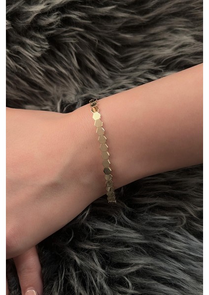 14 Ayar Altın Kalın Bal Peteği Bileklik