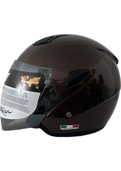 Sw 733 Kahverengi Yarım Motosiklet Kaskı - Xl