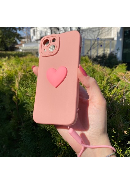 iPhone 14 Pembe Kalp Silikon Kılıf