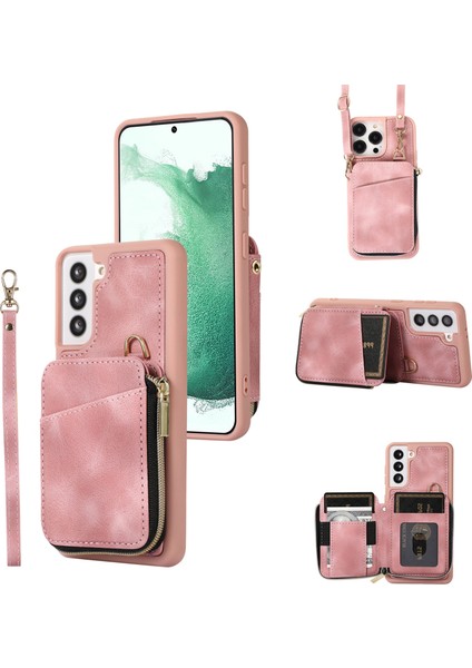 Samsung Galaxy S21 Fe 5g Fermuar Cüzdan Telefon Kapağı Kickstand Pu Deri+Tpu Vaka-Pembe (Yurt Dışından)