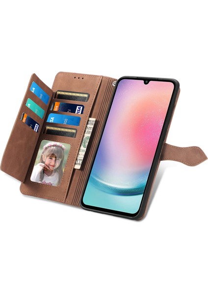 Samsung Galaxy A25 5g (Global) (161.0 x 76.5 x 8.3mm) Fermuarlı Cep Kılıfı Çiçek Baskılı Telefon Kapağı-Kahverengi (Yurt Dışından)