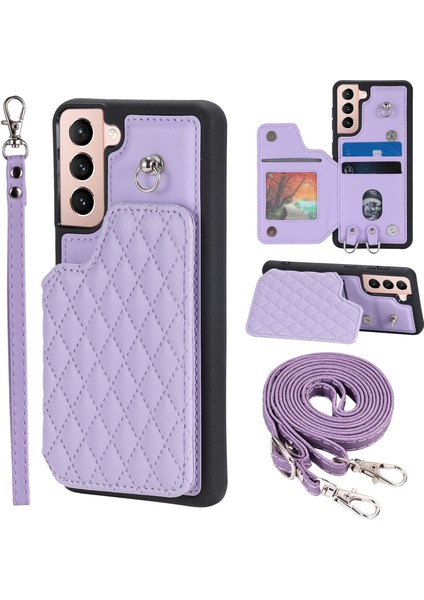 Samsung Galaxy S22+ 5g Çizgi Anti-Çizelge Anti-Scratch Vaka Kickstand Rfıd Engelleme Pu Deri+ Tpu Kapak 2 Kayış-Mor ile (Yurt Dışından)