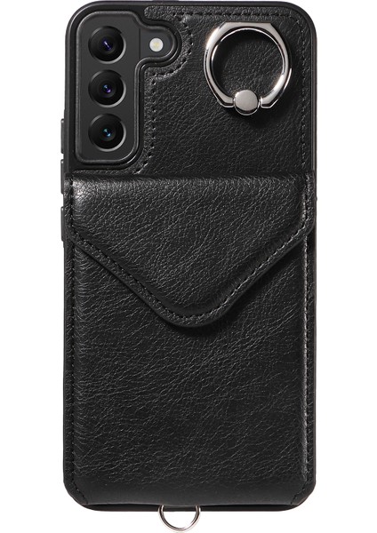 Samsung Galaxy S22+ 5g Case Crossbody Litchi Doku Kartı Tutucu Kickstand Smartphone Cover-Black Için (Yurt Dışından)