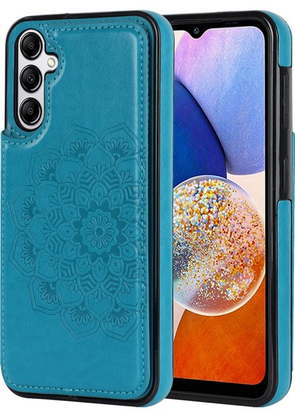 Samsung Galaxy A15 5g Manyetik Telefon Kılıfı Baskılı Mandala Çiçek Kart Yuvaları Kapak-Koyu Mavi (Yurt Dışından)