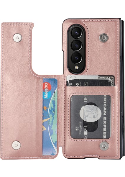 Samsung Galaxy Z Fold4 5g Için Kart Tutucu Telefon Kılıfı, Pu Deri+Pc Kickstand Çift Manyetik Toka Kapak Çizgisi Altın (Yurt Dışından) fiyatları