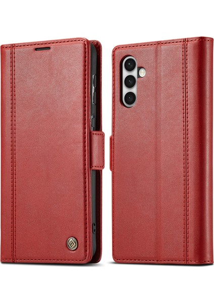 Samsung Galaxy S23 Fe Kılıf Manyetik Baskı Çizgili Kapak Donanım Logolu-Kırmızı (Yurt Dışından)