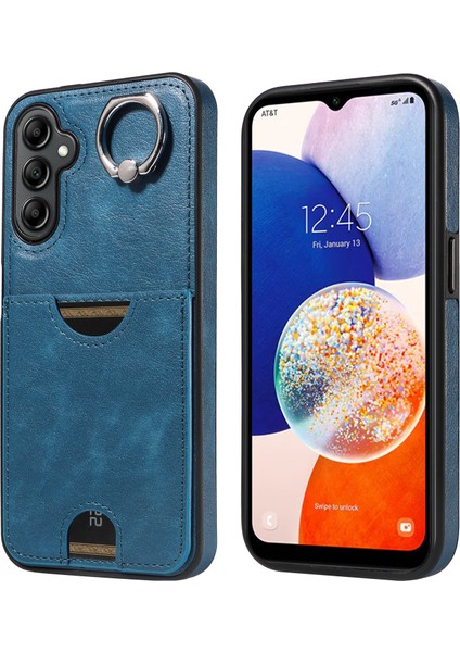 006 Samsung Galaxy A14 4G/A14 5g Arka Kapak Pu Tpu Kılıf Kart Çantası Halkalı Tutucu-Mavi (Yurt Dışından)